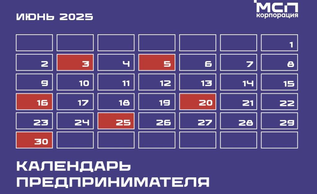 Календарь предпринимателя на июнь 2025 года.